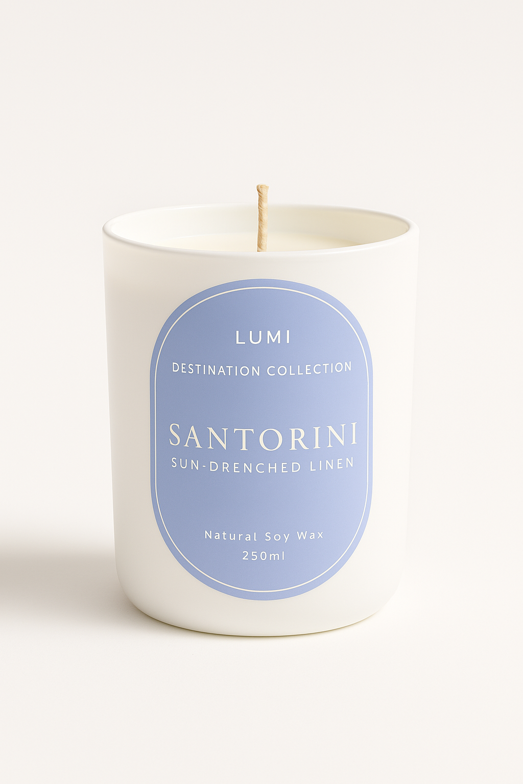 Santorini – Sun‑Drenched Linen | Luxury Soy Wax Candle
